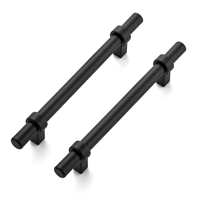 Ravinte 10 Pack 7.38 Inch Cabinet Pulls Matte Black Kitchen Cabinet Hardware Cupboard Handles with Square Base 7.38"" Length 5"" Hole Center - Image 1